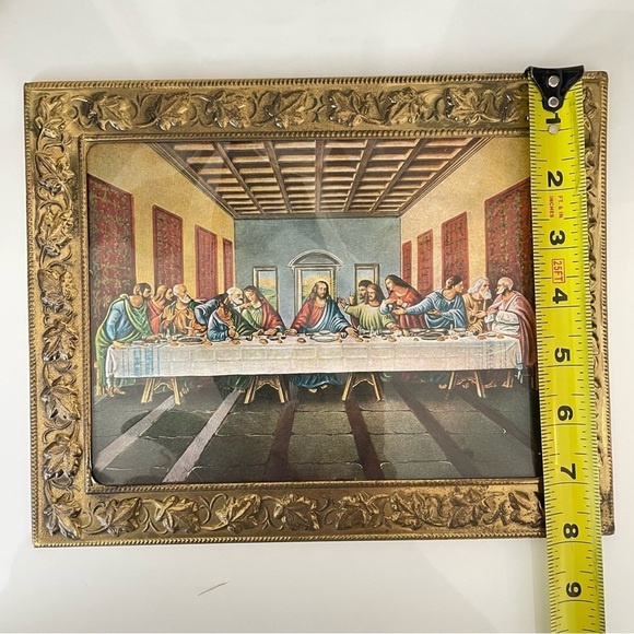 Vintage Last Supper Foil Tin Frame Picture 8 x 10 - Picture 7 of 7